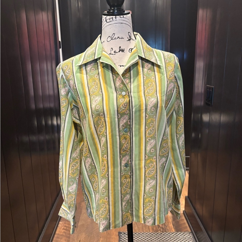 🌼 Vintage 70s Paisley Stripe Blouse | Mod Boho Vibes | No Tag